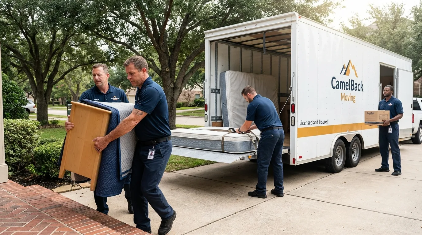 Crew loading residential truck for cross-state move from Independence, KS